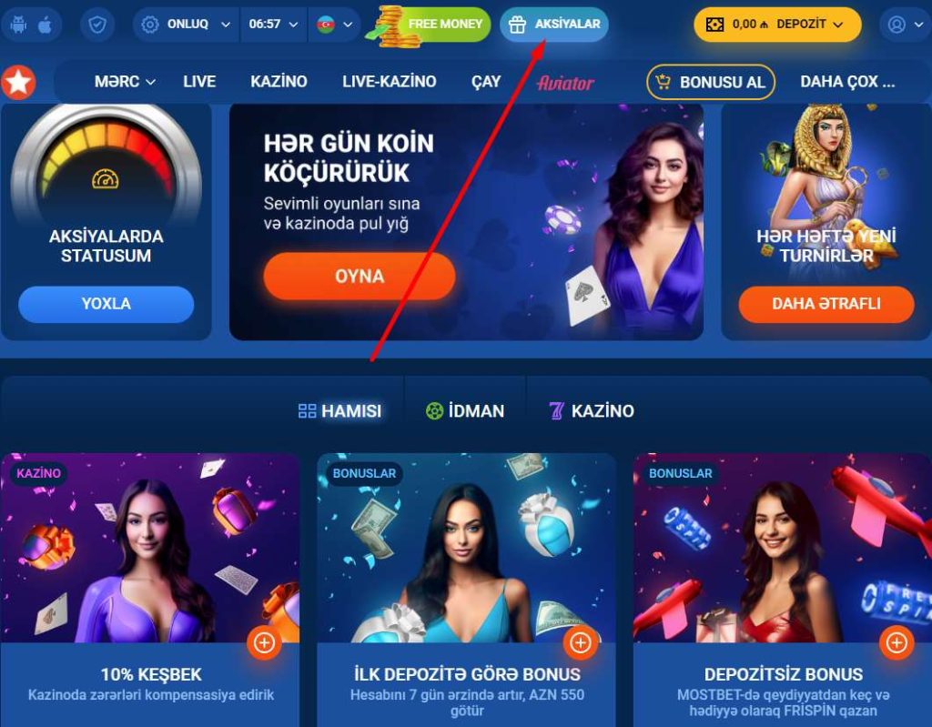 Mostbet aksiyalar və bonuslar səhifəsi